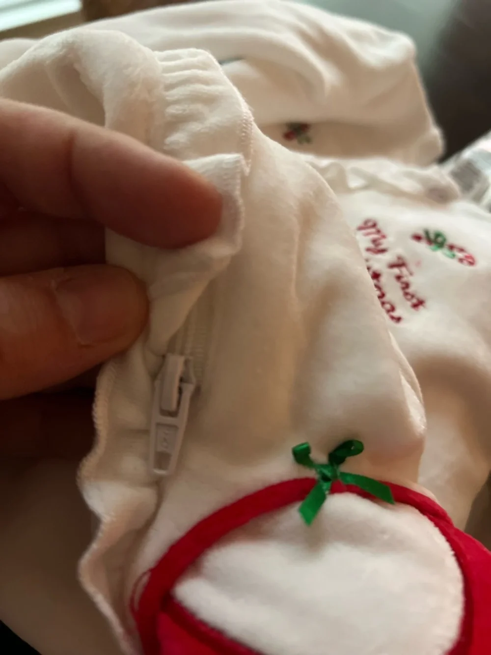 New - Little Me White & Red Holiday Velour Footed One-Piece